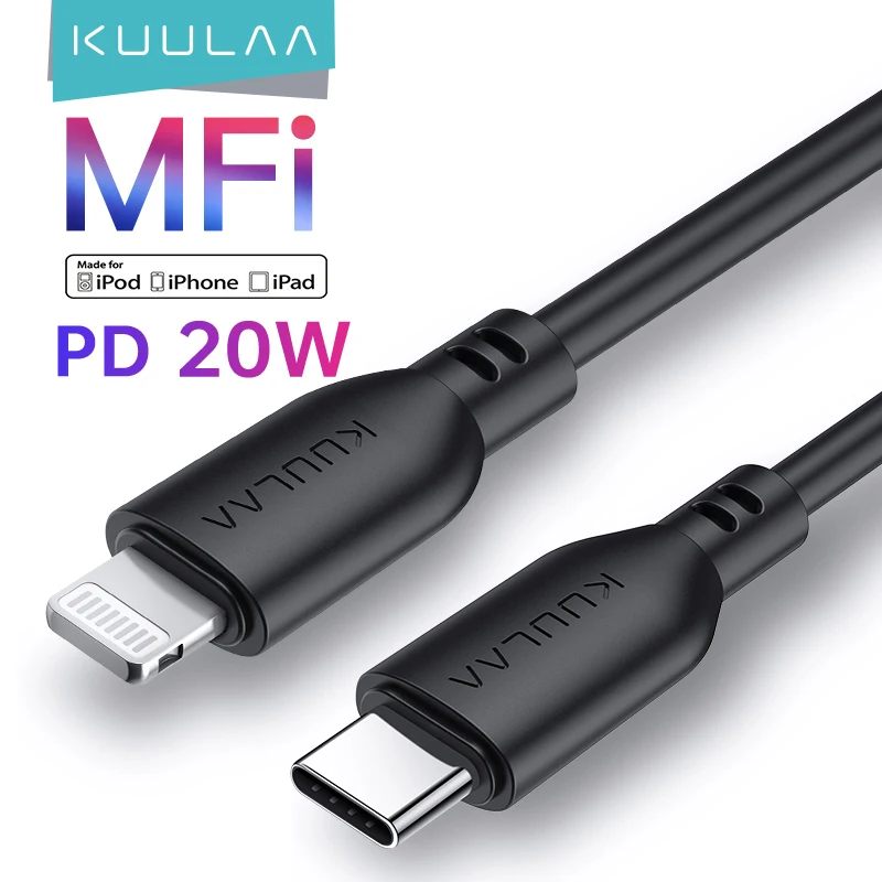 Кабель KUULAA MFi USB C с подсветкой для iPhone 12 11 Pro Max X XS XR 20 Вт PD кабель Type-C быстрой