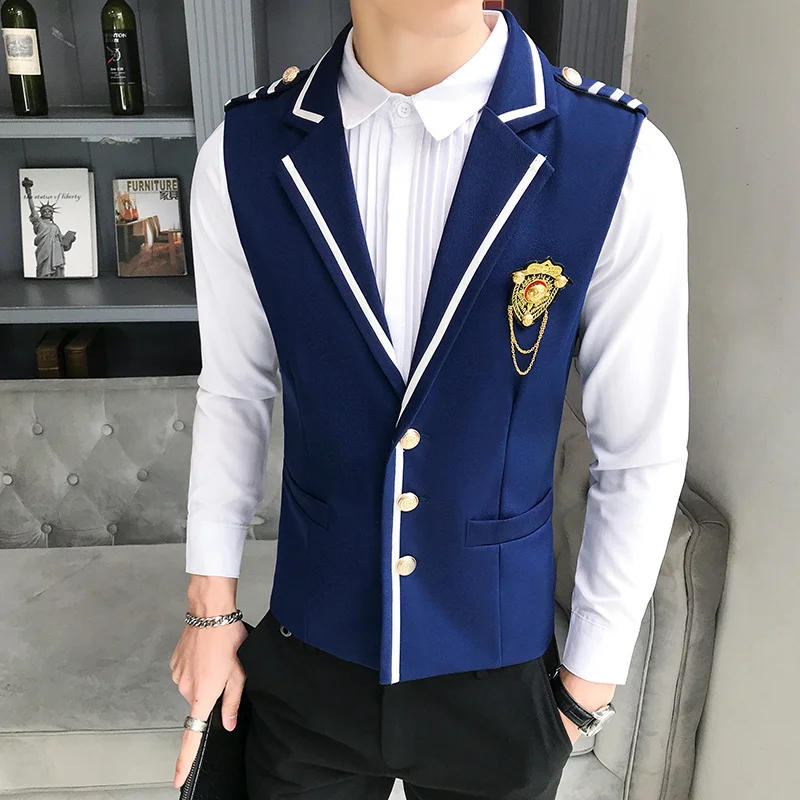 Men's Epaulette Air Force Vest Single Breasted Business Men's Casual Slim Fit Dress Formal Vest Fashion Nightclub Workwear Vest
Men's Epaulette Air Force Vest Single Breasted Business Men's Casual Slim Fit Dress Formal Vest Fashion Nightclub Workwear Vest
