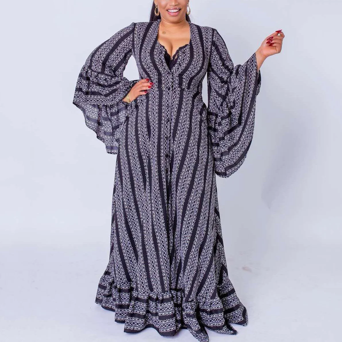 African Ladies Chiffon Dress Floor Length Full Sleeve V Neck High Waisted Fashion Elegant Evening Night Party Vestidos Mujer Hot
African Ladies Chiffon Dress Floor Length Full Sleeve V Neck High Waisted Fashion Elegant Evening Night Party Vestidos Mujer Hot