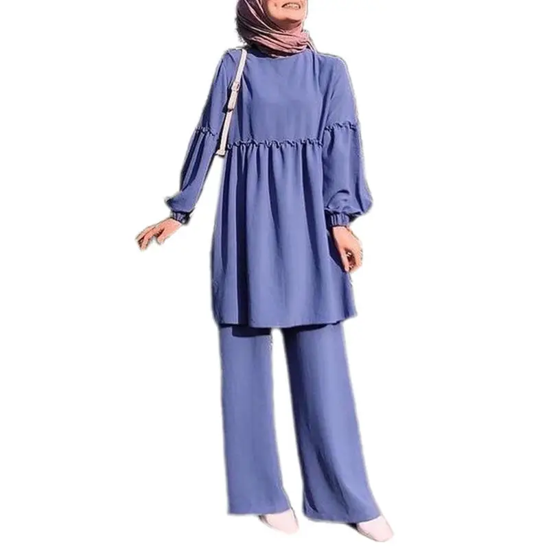 Muslim Ladies 2 Piece Suit Outfits Set Lantern Sleeve Frill Pullover Tops Loose Pants Solid Color Arabic Turkey Islamic Casual K
Muslim Ladies 2 Piece Suit Outfits Set Lantern Sleeve Frill Pullover Tops Loose Pants Solid Color Arabic Turkey Islamic Casual K