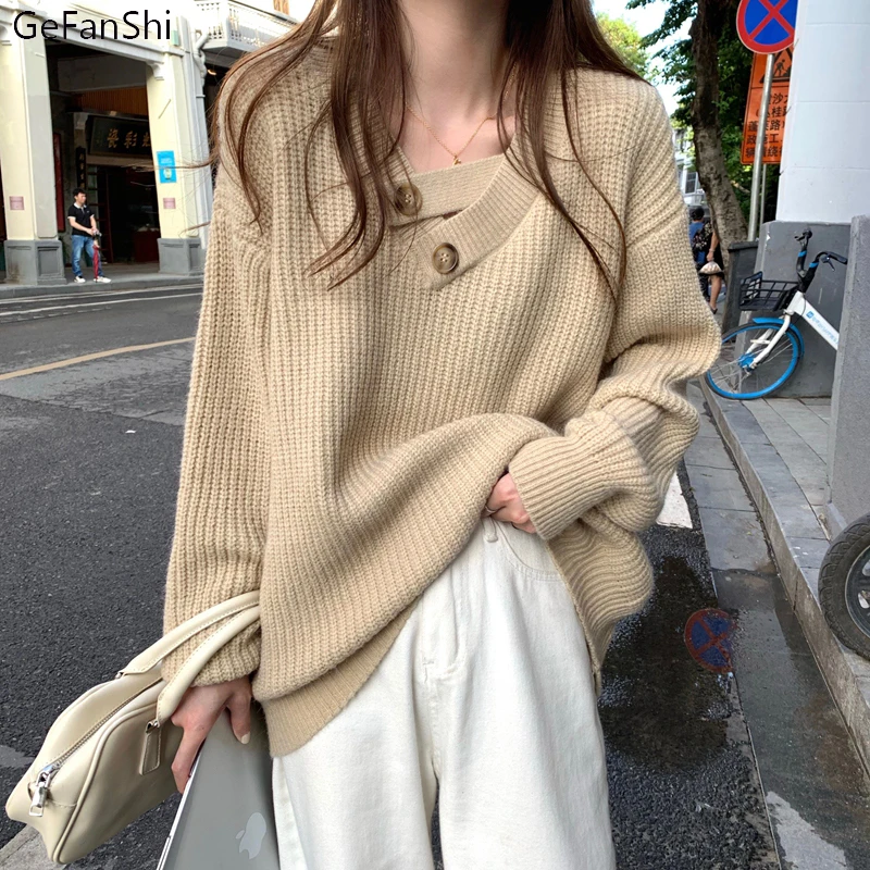 Korean Autumn Winter Solid Knitting Sweater Women Casual Loose Thick V-Neck Button Fashion Ladies Bastic Pullovers Sweater
Korean Autumn Winter Solid Knitting Sweater Women Casual Loose Thick V-Neck Button Fashion Ladies Bastic Pullovers Sweater