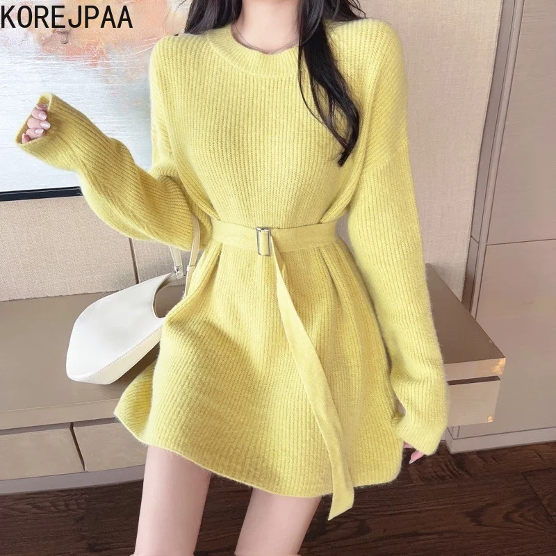 Korejpaa Solid Gentle Pullover Women Korean Chic Hong Kong Style Knitwear Elegant O-neck Long Sleeve Casual Sashes Sweater New
Korejpaa Solid Gentle Pullover Women Korean Chic Hong Kong Style Knitwear Elegant O-neck Long Sleeve Casual Sashes Sweater New