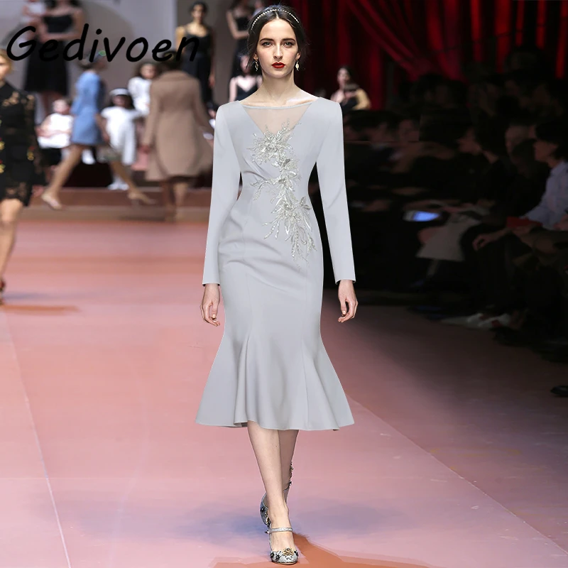 Gedivoen Runway Designer Autumn Mermaid Dress Women's Vintage O-Neck Spliced Mesh Long Sleeve Embroidery Mid-Calf Dresses
Gedivoen Runway Designer Autumn Mermaid Dress Women's Vintage O-Neck Spliced Mesh Long Sleeve Embroidery Mid-Calf Dresses