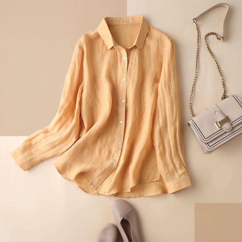SHUCHAN Linen Woman Shirts Long Sleeve Blouse Office Lady Turn-down Collar Solid Broadcloth Bluzki Letnie Damskie YELLOW
SHUCHAN Linen Woman Shirts Long Sleeve Blouse Office Lady Turn-down Collar Solid Broadcloth Bluzki Letnie Damskie YELLOW