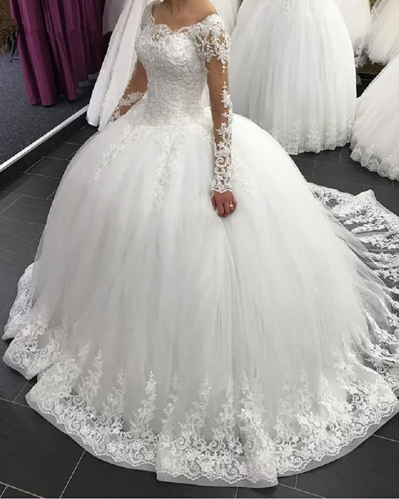 Robe de mariee элегантные свадебные платья с длинным рукавом кружевное бальное платье