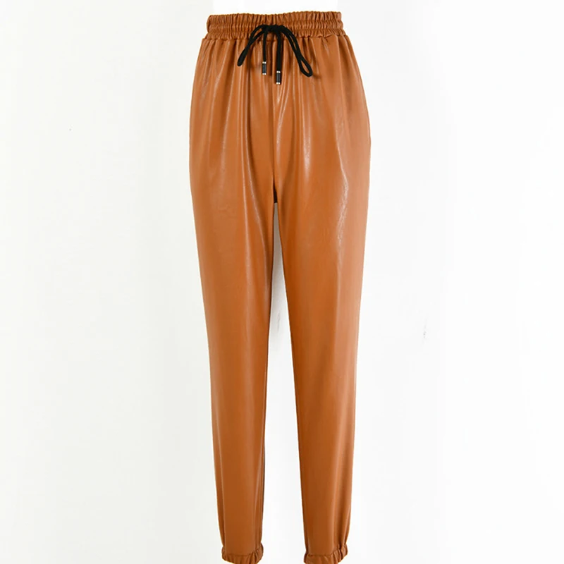 Fashion Street Lady Elastic Waist Pencil Pants Ladies PU Leather Pants Autumn Drawstring Sweatpants Pockets Trousers For Women
Fashion Street Lady Elastic Waist Pencil Pants Ladies PU Leather Pants Autumn Drawstring Sweatpants Pockets Trousers For Women