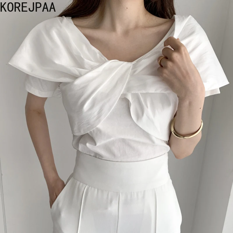 Korejpaa Women T-Shirt 2021 Summer Korean Chic Niche Simple Thin V-Neck Cross-Knot Loose Solid Color Short-Sleeved Pullovers
Korejpaa Women T-Shirt 2021 Summer Korean Chic Niche Simple Thin V-Neck Cross-Knot Loose Solid Color Short-Sleeved Pullovers