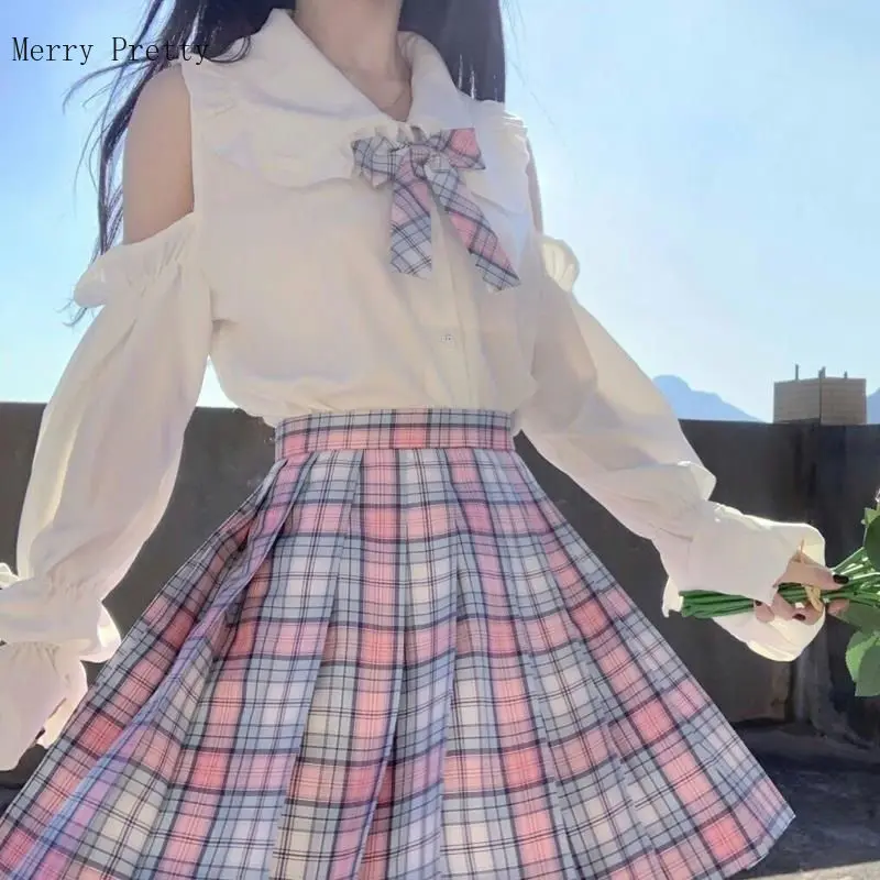 Женская рубашка с открытыми плечами Merry Pretty, милая однотонная блузка с воротником «Питер Пэн» и длинными рукавами-фонариками, в стиле Лолиты... 
Женская рубашка с открытыми плечами Merry Pretty, милая однотонная блузка с воротником «Питер Пэн» и длинными рукавами-фонариками, в стиле Лолиты...