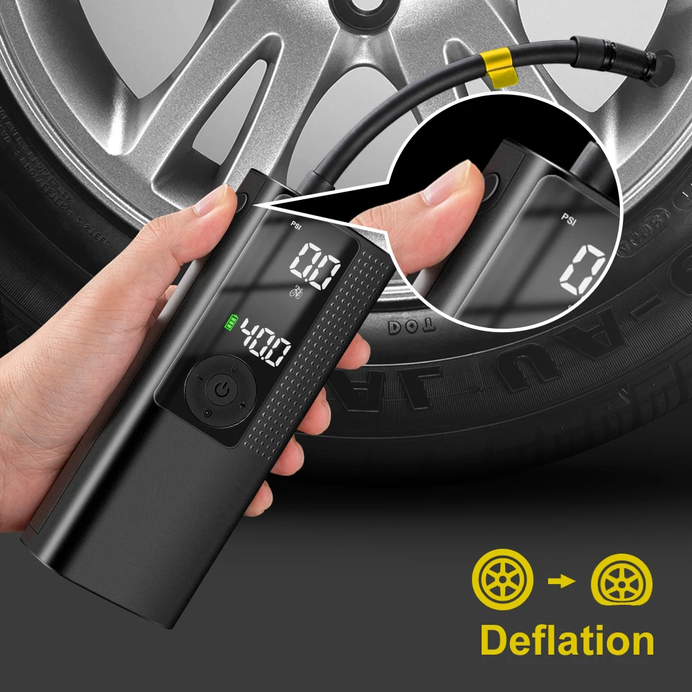 Electric Car Air Compressor Pump 120PSI Wireless Rechargeable Inflatable Car Air Pump Tyre Inflator Portable Digital LCD Display
Electric Car Air Compressor Pump 120PSI Wireless Rechargeable Inflatable Car Air Pump Tyre Inflator Portable Digital LCD Display