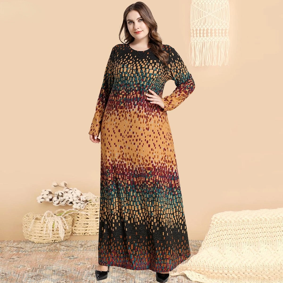 Plus Size Women Muslim Dress Print Long Sleeve Caftan Marocain Islamic Clothing Big Swing Long Robe Eid Dubai Turkey Hijab Abaya
Plus Size Women Muslim Dress Print Long Sleeve Caftan Marocain Islamic Clothing Big Swing Long Robe Eid Dubai Turkey Hijab Abaya