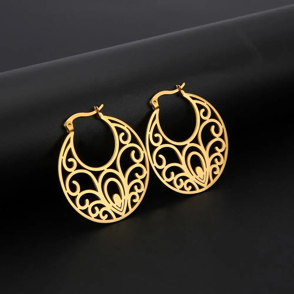 My Shape Filigree Ethnic Vintage Big Round Hoop Earrings for Women Stainless Steel Gothic Cut Out Gold Filled Color Jewelry
My Shape Filigree Ethnic Vintage Big Round Hoop Earrings for Women Stainless Steel Gothic Cut Out Gold Filled Color Jewelry