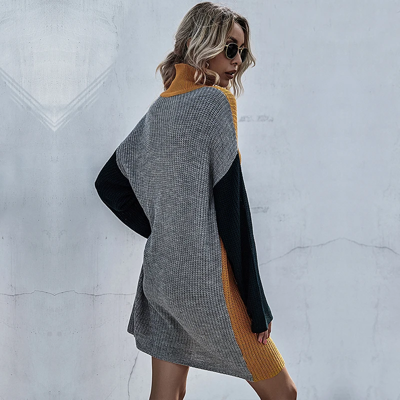 Fashion Partchwork Color Knitted Dress Women Casual Turtleneck Autumn Winter Warm Full Sleeve Dress For Women 2021 New
Fashion Partchwork Color Knitted Dress Women Casual Turtleneck Autumn Winter Warm Full Sleeve Dress For Women 2021 New