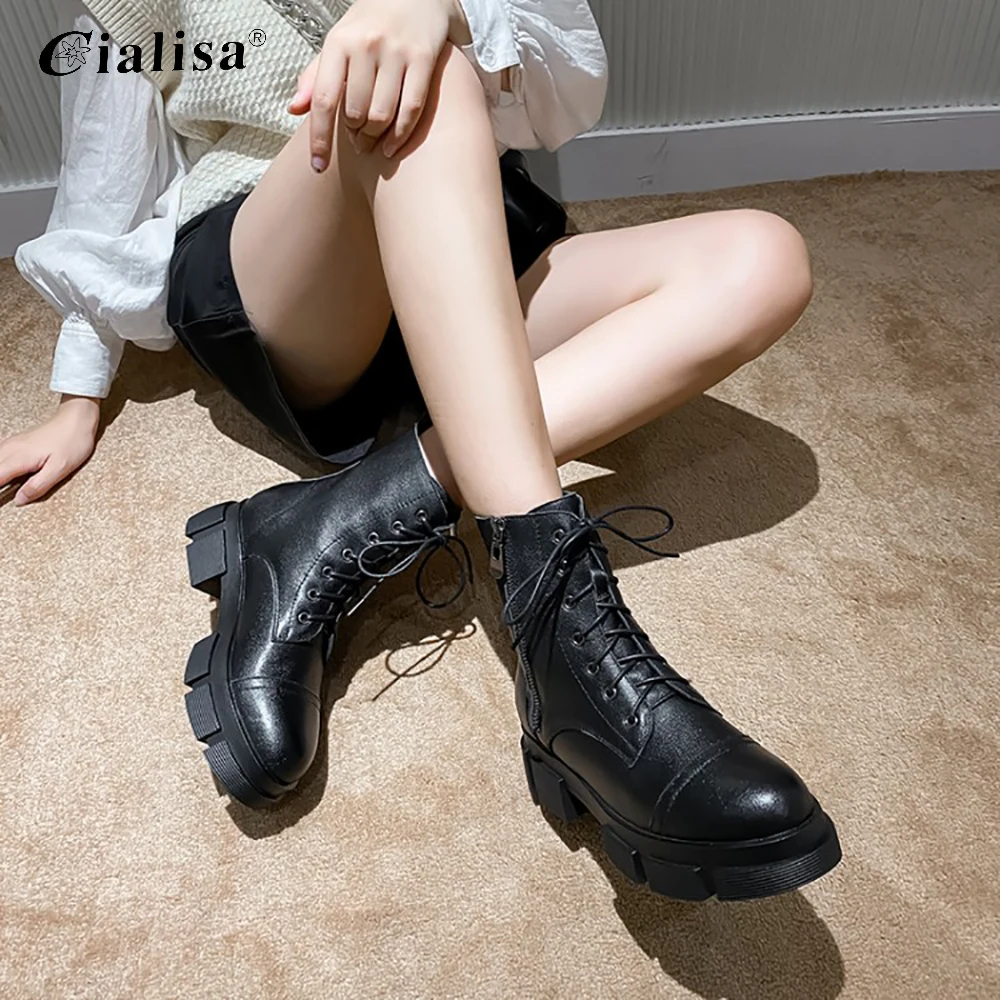 CIALISA Women Boot New Round Toe Genuine Leather Platform Lace Up Boot 2020 Fashion Chunky Heel PartyZipper Ankle Boots
CIALISA Women Boot New Round Toe Genuine Leather Platform Lace Up Boot 2020 Fashion Chunky Heel PartyZipper Ankle Boots