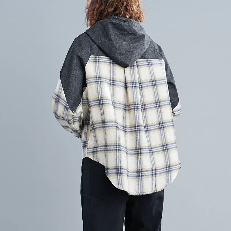 COIGARSAM Casual Hooded Shirt Womens tops New Spring Patchwork Women shirts Blue Black 7576
COIGARSAM Casual Hooded Shirt Womens tops New Spring Patchwork Women shirts Blue Black 7576