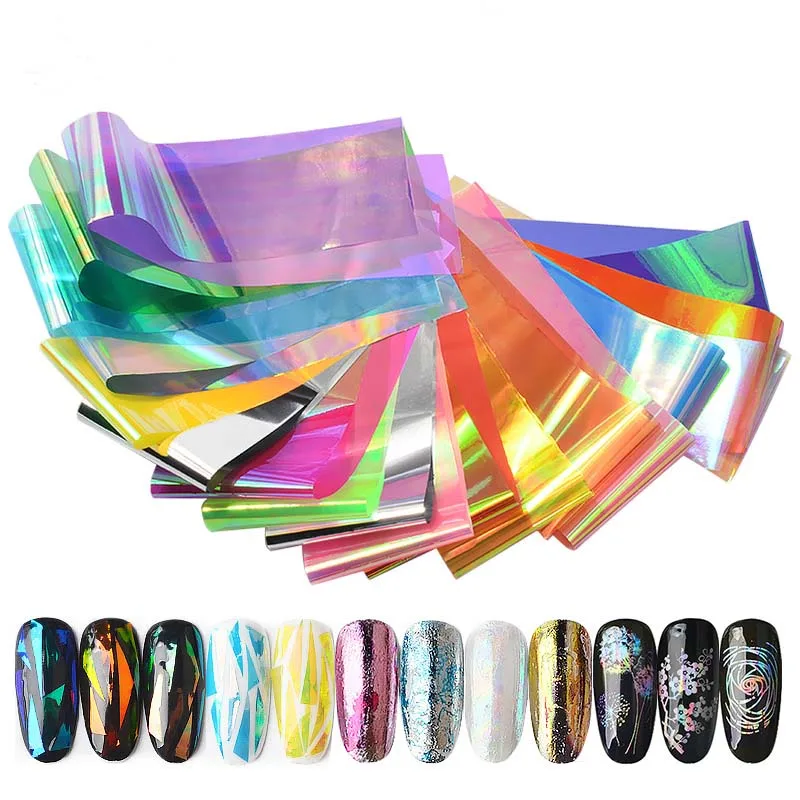 

10/12/20Pc/Set Holographic Metallic Nail Sticker Transfer Foils Laser Sky Paper Shimmer Chromatic Decals Wraps Nail Accessories