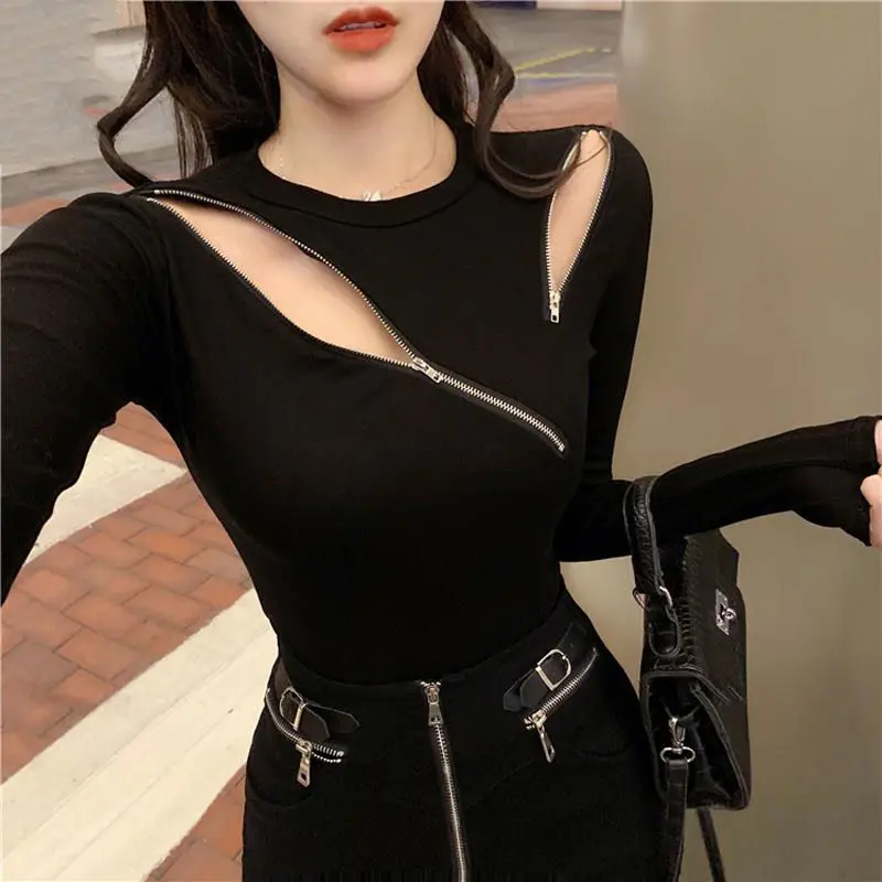 2021 Spring Autumn New Women Fashion Sexy Zipper Strapless T-shirts Long Sleeve Black White Solid Color Femme Tops Slim Y21
2021 Spring Autumn New Women Fashion Sexy Zipper Strapless T-shirts Long Sleeve Black White Solid Color Femme Tops Slim Y21