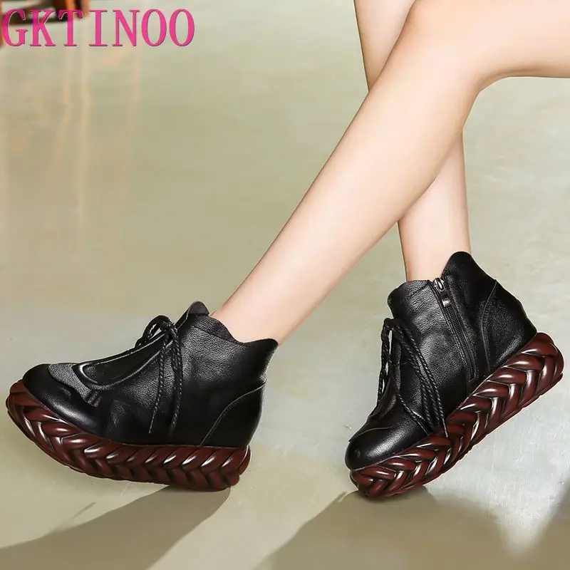 GKTINOO 2021 Genuine leather boots women shoes thick sole lace up autumn winter short ankle boots for women Height increasing
GKTINOO 2021 Genuine leather boots women shoes thick sole lace up autumn winter short ankle boots for women Height increasing