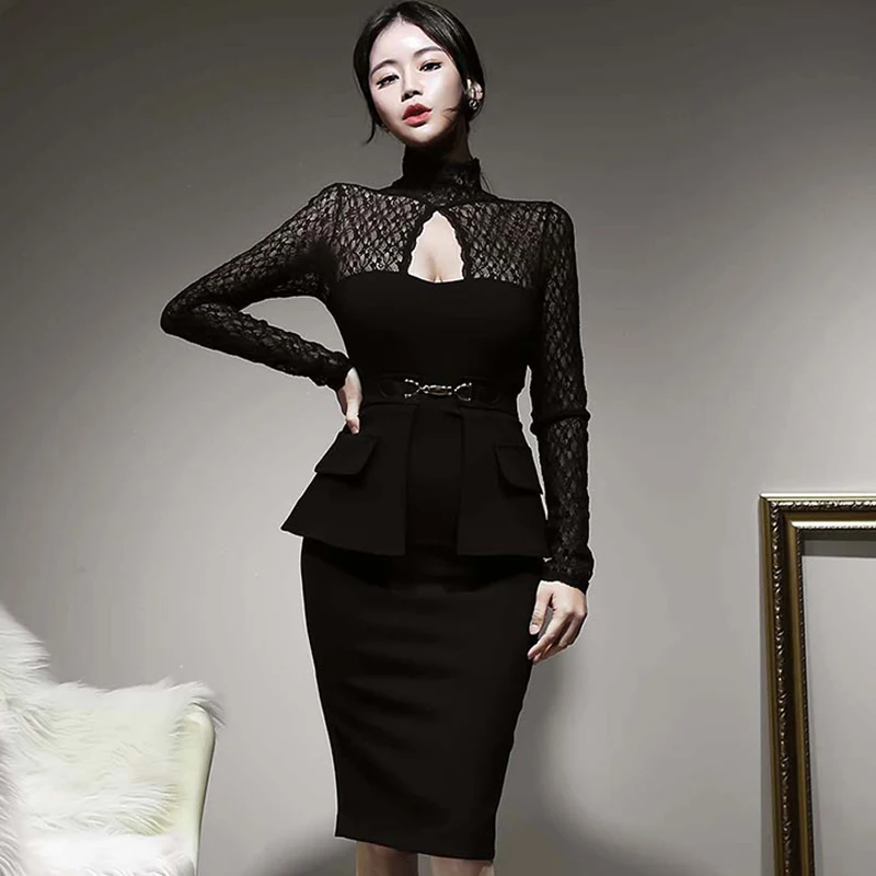 Two Piece Sets Sexy Hollow Out Lace Patchwork Stand Neck Bodycon Sheath Midi Vestidos Peplum Suits Party Dresses
Two Piece Sets Sexy Hollow Out Lace Patchwork Stand Neck Bodycon Sheath Midi Vestidos Peplum Suits Party Dresses