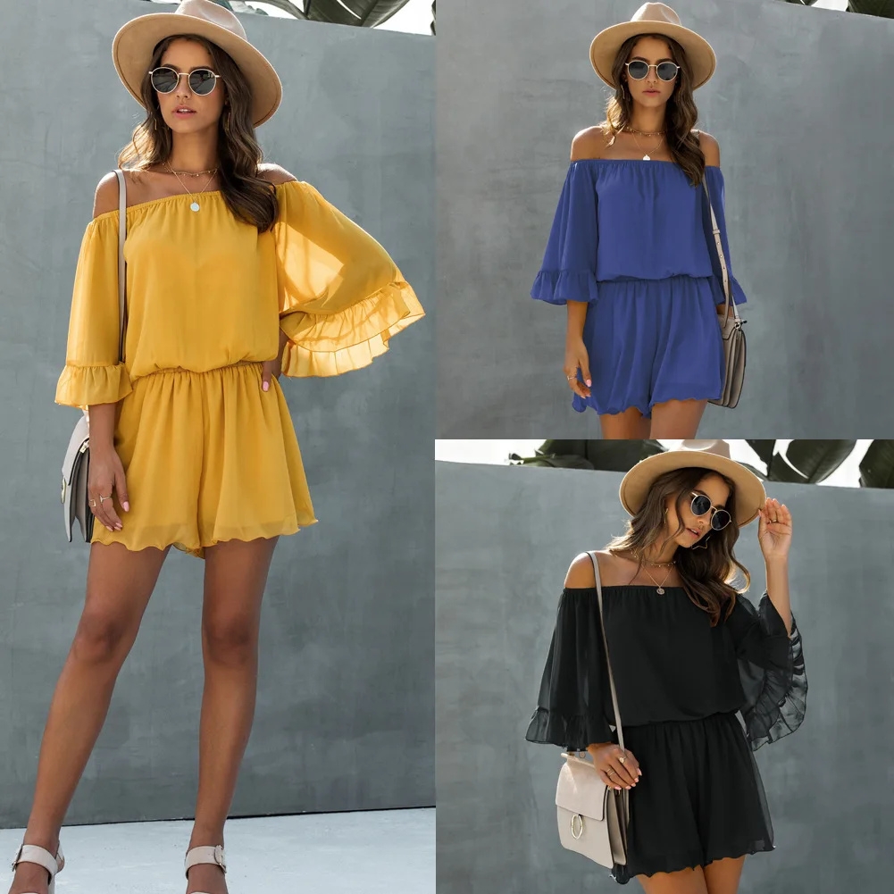 2021 spring and summer fashion halter ruffled chiffon one-shoulder women's jumpsuit
2021 spring and summer fashion halter ruffled chiffon one-shoulder women's jumpsuit