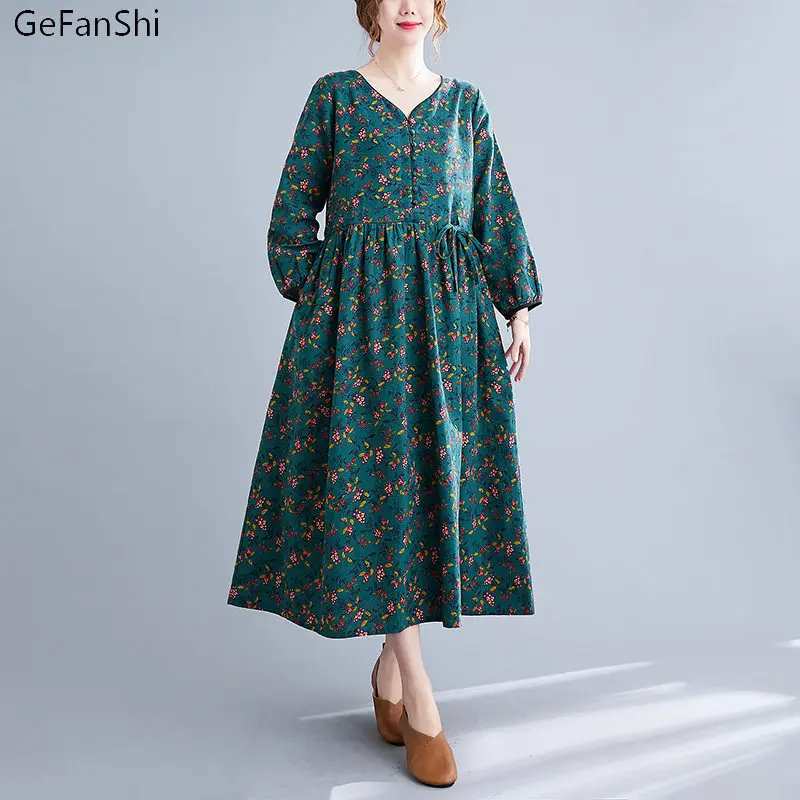 Autumn Winter Women Cotton Linen Casual Dress Vintage Print V-Neck Long Sleeve Loose Female Ladies A-line Dresses M-3XL
Autumn Winter Women Cotton Linen Casual Dress Vintage Print V-Neck Long Sleeve Loose Female Ladies A-line Dresses M-3XL