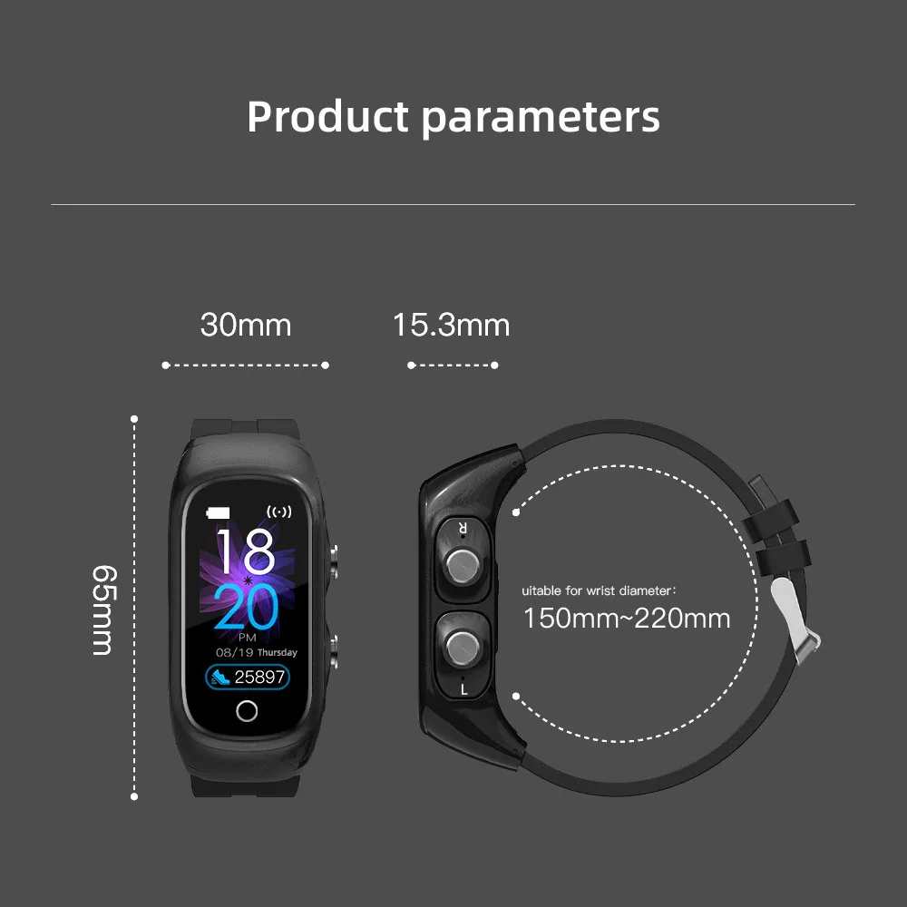 SGFYO N8 Smart Bracelet 5.0 Bluetooth Headset 2-in-1 Phone Watch Heart Rate Sleep Monitoring Sports Bracelet
SGFYO N8 Smart Bracelet 5.0 Bluetooth Headset 2-in-1 Phone Watch Heart Rate Sleep Monitoring Sports Bracelet