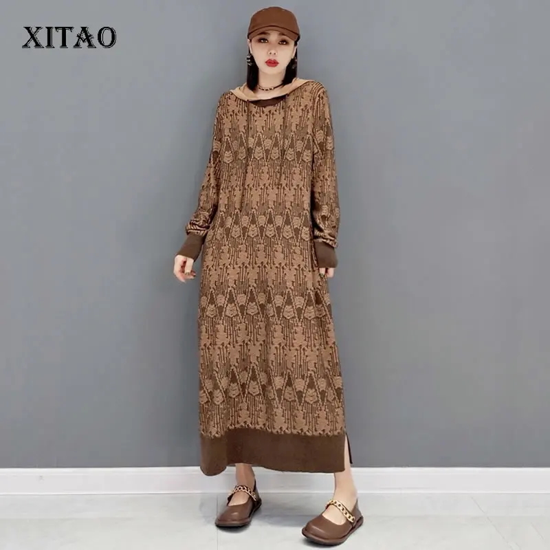 XITAO трикотажное платье, модное, новое, с разрезом, с длинным рукавом, богиня, с узором веера, 2021, Осеннее, элегантное, размера плюс, платье GWJ1525 
XITAO трикотажное платье, модное, новое, с разрезом, с длинным рукавом, богиня, с узором веера, 2021, Осеннее, элегантное, размера плюс, платье GWJ1525