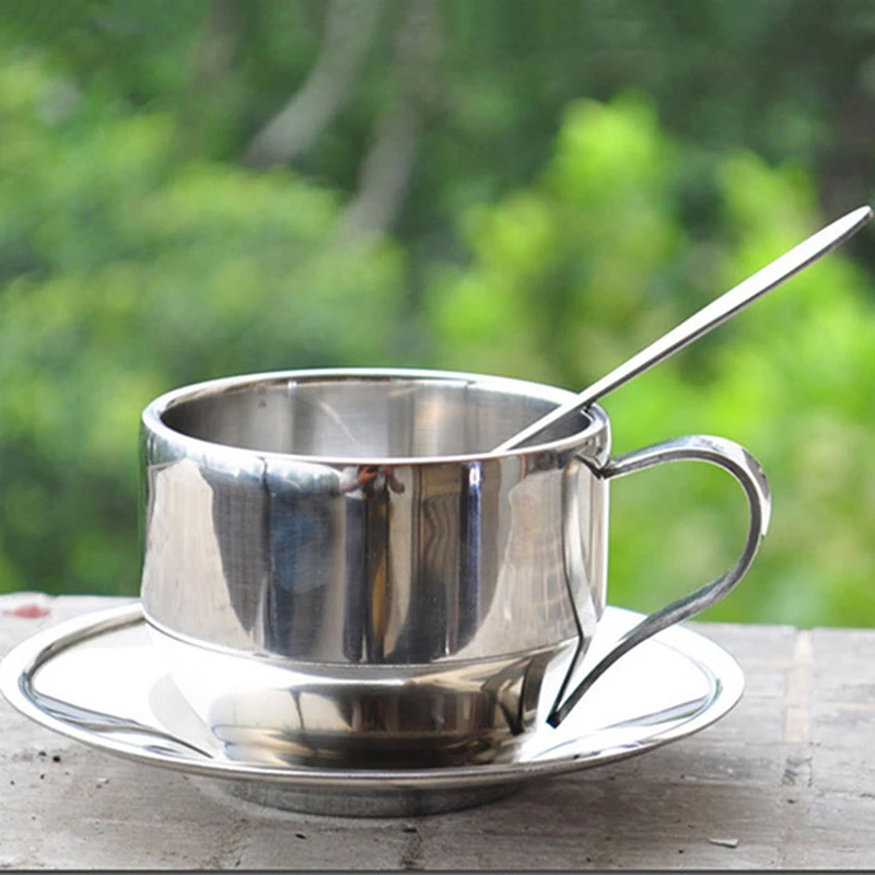 Stainless Steel Coffee Cups Set Double-deck Thermal Insulation Coffee Mug Tea Cups Set Tea Set Milk Mug with Saucer Mat Spoon
Stainless Steel Coffee Cups Set Double-deck Thermal Insulation Coffee Mug Tea Cups Set Tea Set Milk Mug with Saucer Mat Spoon