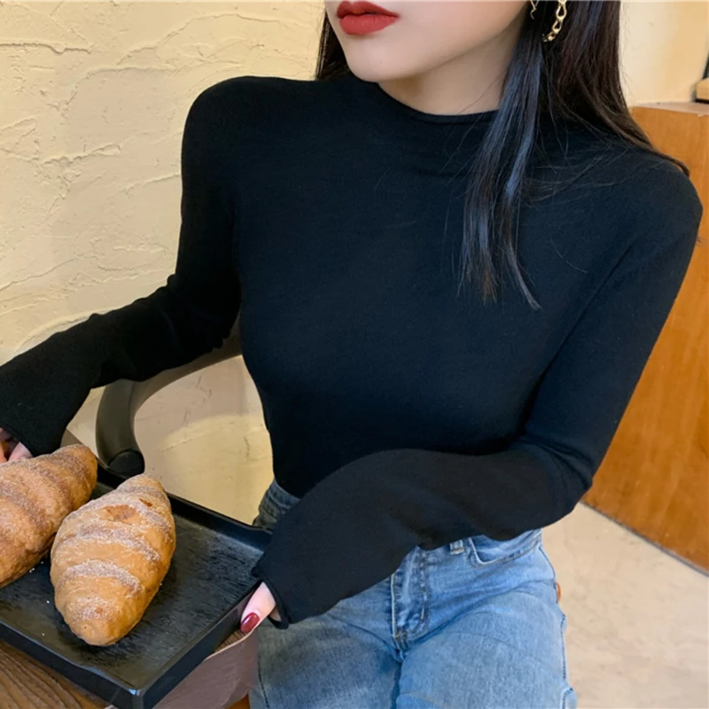 Autumn Women's Turtleneck Tops Soft Solid Color Slim Long Sleeves Pullovers Female All-match Breathable Top Tees
Autumn Women's Turtleneck Tops Soft Solid Color Slim Long Sleeves Pullovers Female All-match Breathable Top Tees