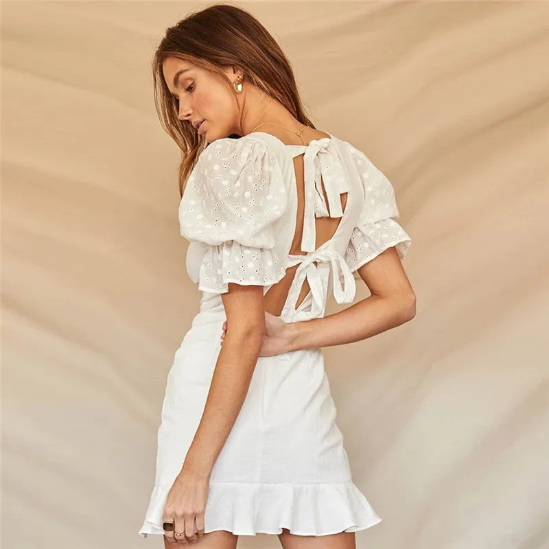 Summer Elegant Women Ruffles Mini Dress 2020 Casual Square Collar Puff Sleeves Backless Slim Dress
Summer Elegant Women Ruffles Mini Dress 2020 Casual Square Collar Puff Sleeves Backless Slim Dress