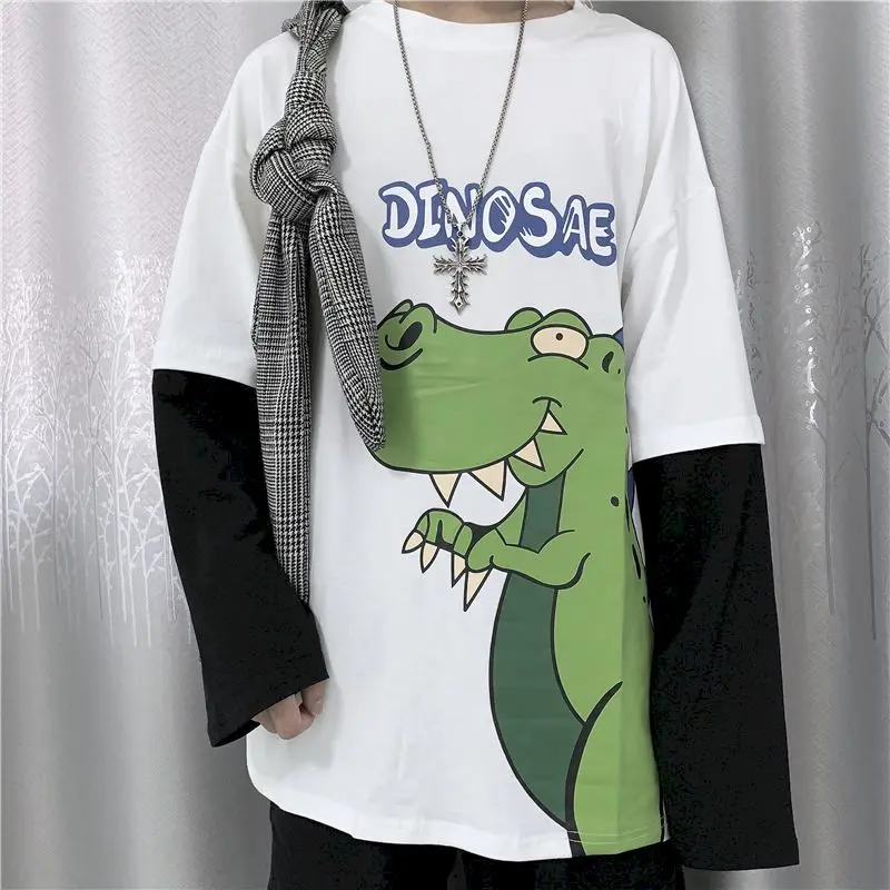 Autumn Korean Tshirt Women T Shirt Couple Student Harajuku Bf Wind Fake Two Dinosaur Loose Short-sleeved T-shirt Tops Korean
Autumn Korean Tshirt Women T Shirt Couple Student Harajuku Bf Wind Fake Two Dinosaur Loose Short-sleeved T-shirt Tops Korean