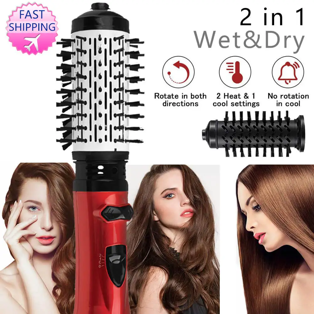 

2 In 1 Multifunction Hair Dryer Hot & Cold Air Brush Comb Hair Curler Straightener Iron Roll Large Waver Volumizer Curling Wand