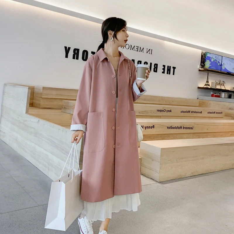 Fashion British style Long Trench Coat 2020 Spring Autumn Loose Women Outerwear Solid color Student Casual Female Windbreaker
Fashion British style Long Trench Coat 2020 Spring Autumn Loose Women Outerwear Solid color Student Casual Female Windbreaker