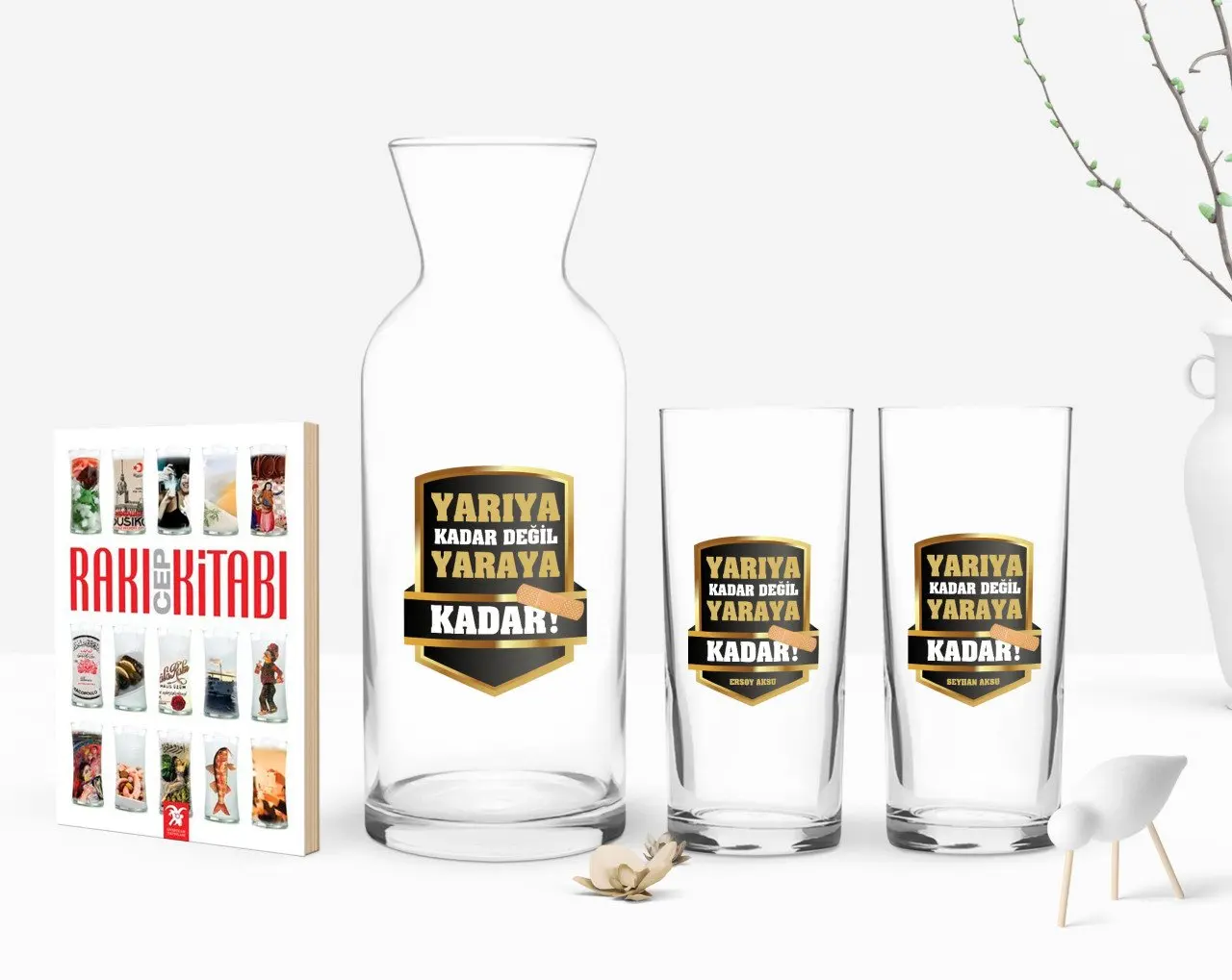 Персонализированные Цветные принты не наполовину на рану, дизайн со шнуровкой, двойной Arrack чашки графин и карманная книжка подарок Seti-5 
Персонализированные Цветные принты не наполовину на рану, дизайн со шнуровкой, двойной Arrack чашки графин и карманная книжка подарок Seti-5