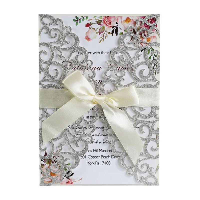 50pcs Silver Laser Cut Wedding Invitation Cards Metal Glitter Paper Party Supplies Invitations Customized Size 12.5x18cm
50pcs Silver Laser Cut Wedding Invitation Cards Metal Glitter Paper Party Supplies Invitations Customized Size 12.5x18cm