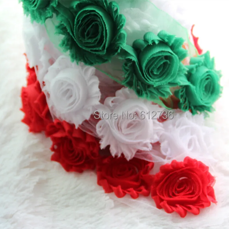 

Red White Green Free Shipping 2.5" Chic Shabby Frayed Flower 60Pcs/Lot Children Hair Accessories DIY Headbands Wholesale