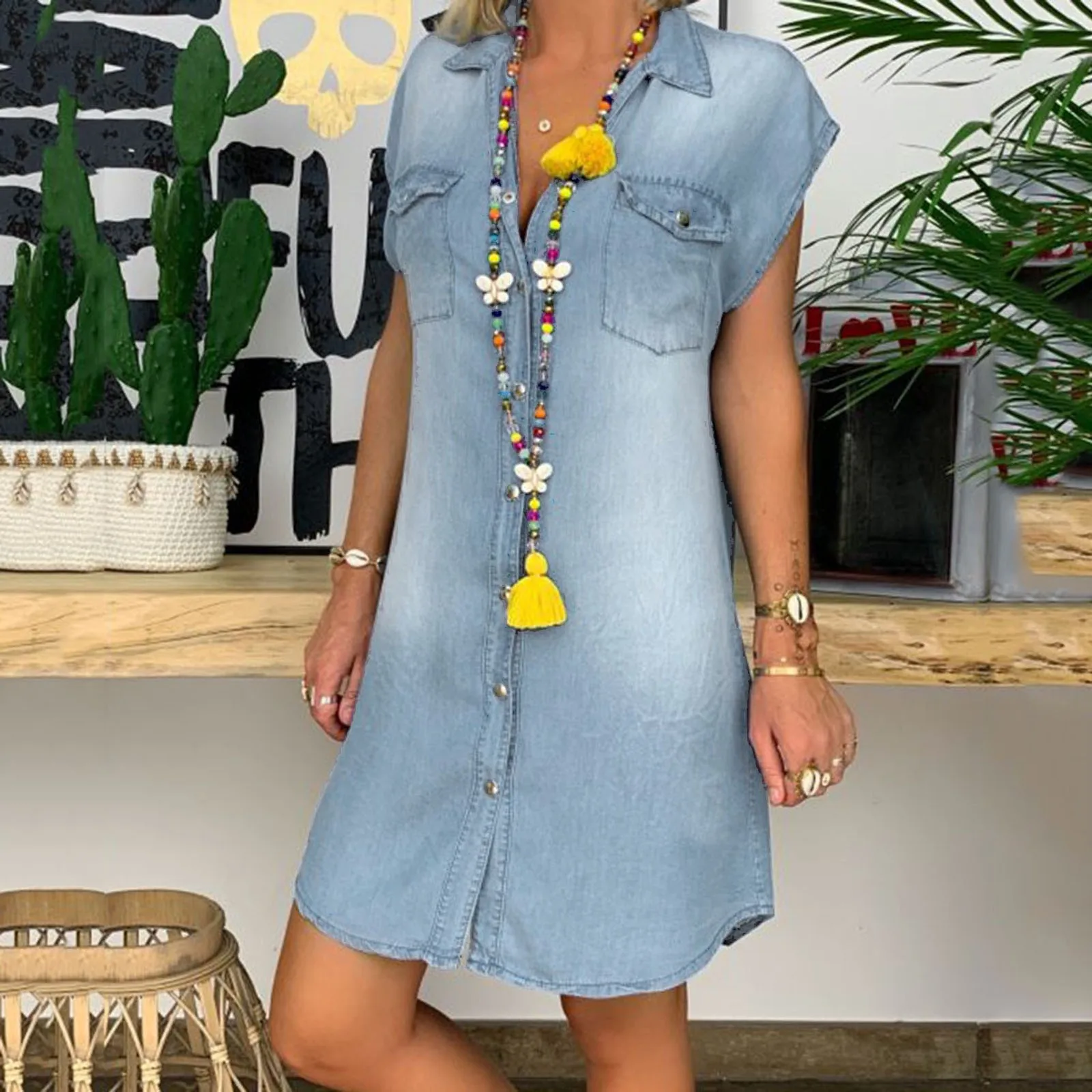 New Button Denim Dress Woman Lapel Pocket Sleeveless Tank Mini Dress Casual Preppy Style Dresses Women Summer Vestido De Mujer
New Button Denim Dress Woman Lapel Pocket Sleeveless Tank Mini Dress Casual Preppy Style Dresses Women Summer Vestido De Mujer