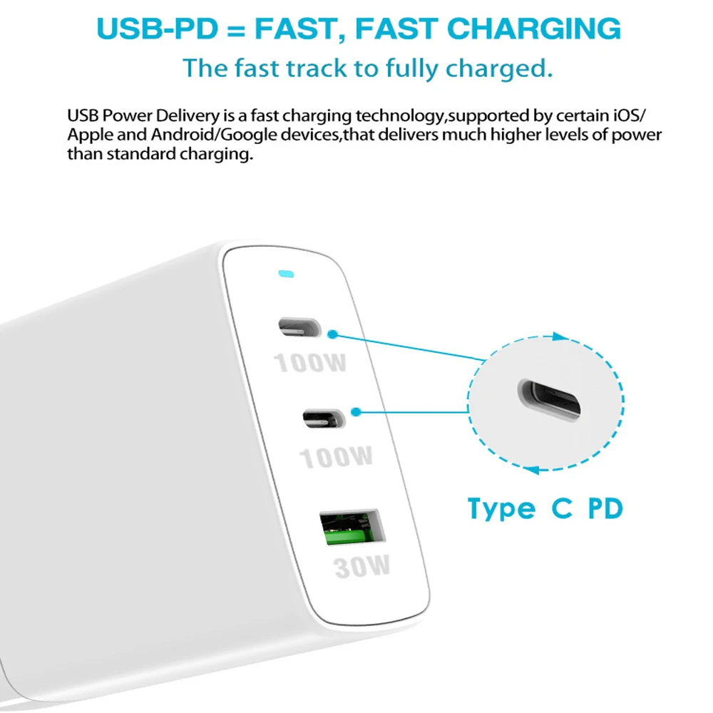 PD 100W GaN Charger QC 3.0 USB Type-C Quick Charger Support iPad Pro iPhone 12 Portable Fast Charging USB-C Power Adapter
PD 100W GaN Charger QC 3.0 USB Type-C Quick Charger Support iPad Pro iPhone 12 Portable Fast Charging USB-C Power Adapter