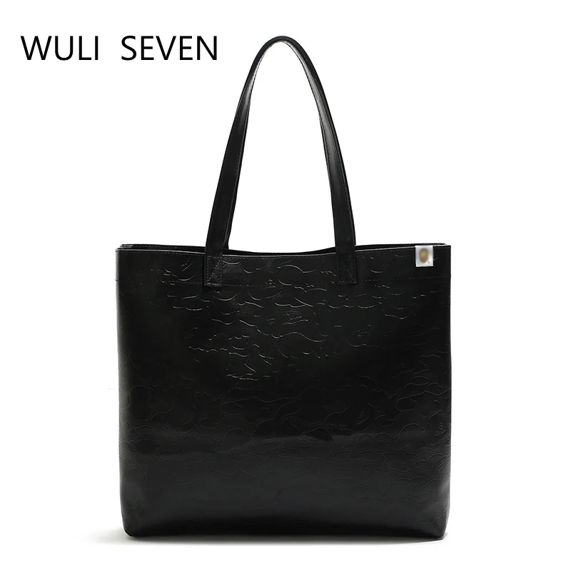 

WULI SEVEN Large Capacity PU Leather Tote Women Shoulder Bag Cartoon Imprint Shopper Bags Shopping Bag College Handbag