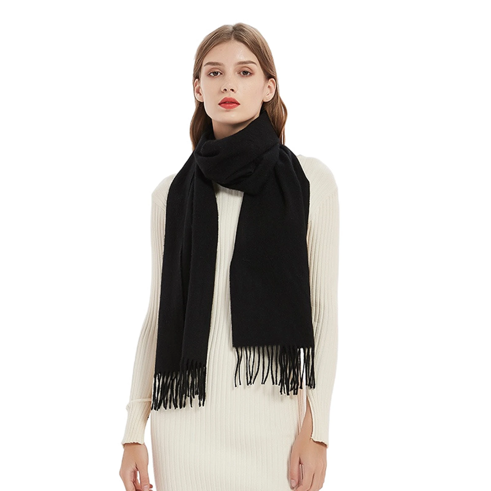 Winter 100% Wool Tassel Scarf pPure Color Warmth Monochrome Cashmere Shawl Rectangular Super Long 180cm UnisexBlack
Winter 100% Wool Tassel Scarf pPure Color Warmth Monochrome Cashmere Shawl Rectangular Super Long 180cm UnisexBlack
