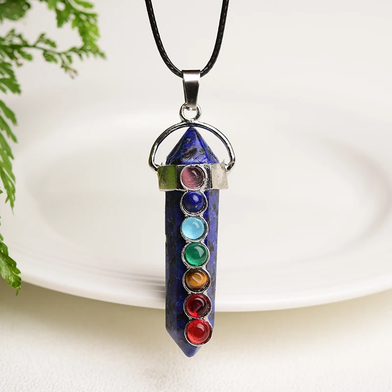 

1Pieces Seven Chakra Rose Quartz Pendant Lazuli Mineral Reiki Therapy Mascot Multicolor Fashion Men And Women DIY Gifts