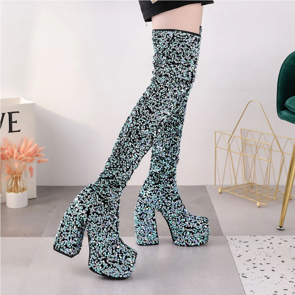 Brand Design High Quality Female Boots Chunky Platform Slip-On Over-the-Knee Boots Bling 2021 Winter Cool Fashion Woman Shoes
Brand Design High Quality Female Boots Chunky Platform Slip-On Over-the-Knee Boots Bling 2021 Winter Cool Fashion Woman Shoes