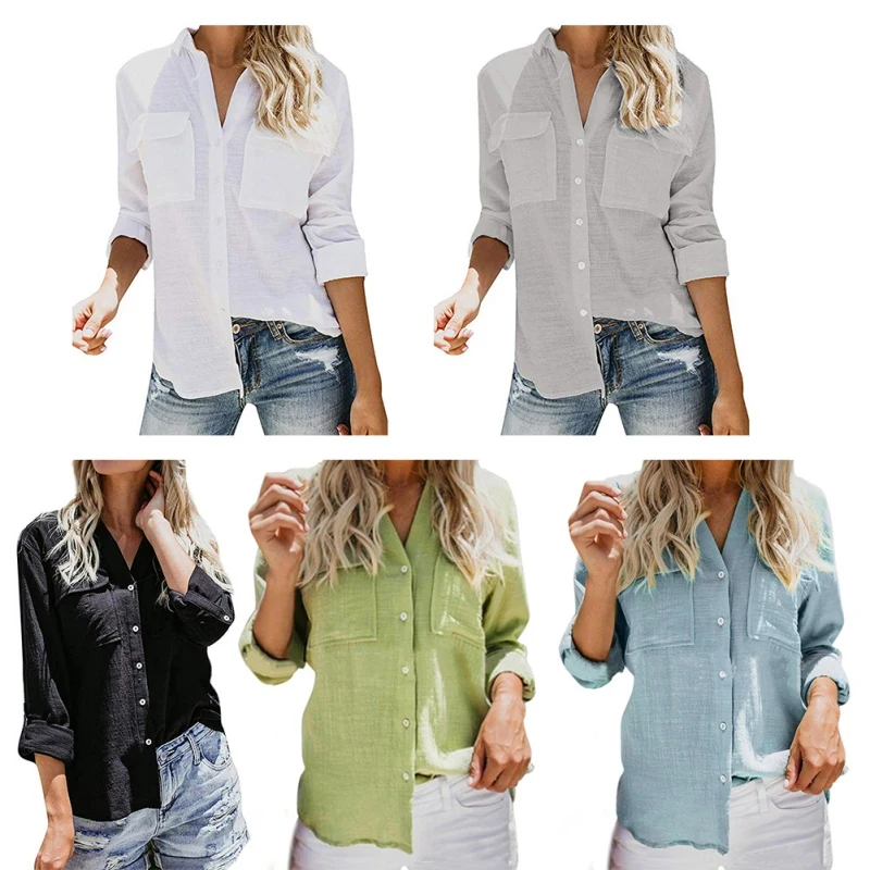 Classic Retro Shirt For Women Cotton And Linen Solid Shirts Fashion Casual Long Sleeved Lapel Blouse With Pockets
Classic Retro Shirt For Women Cotton And Linen Solid Shirts Fashion Casual Long Sleeved Lapel Blouse With Pockets
