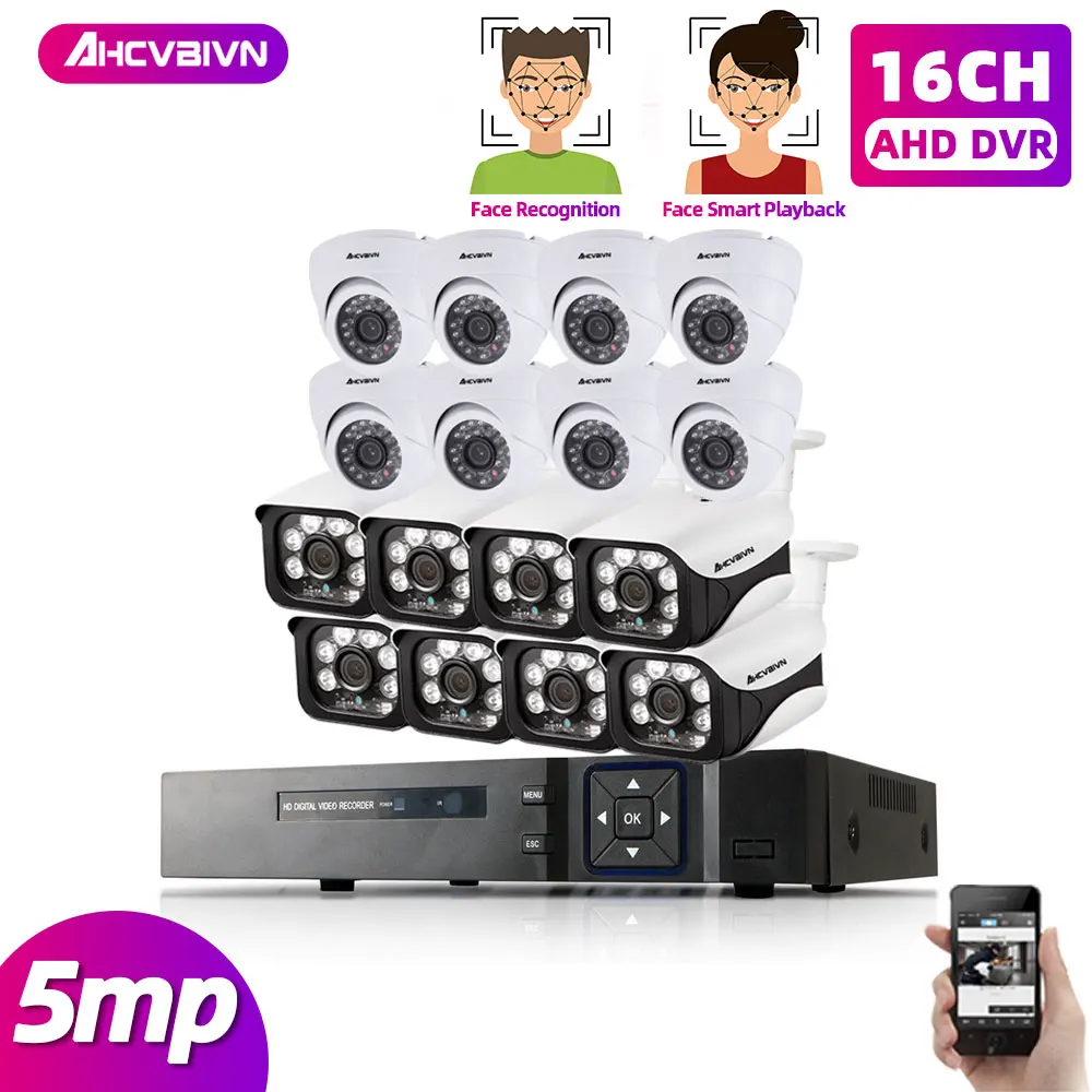 

Домашний видеорегистратор NVR CCTV система наблюдения камеры безопасности комплект 16ch AHD DVR камера видеонаблюдения s система Ультра HD 5MP камера ...