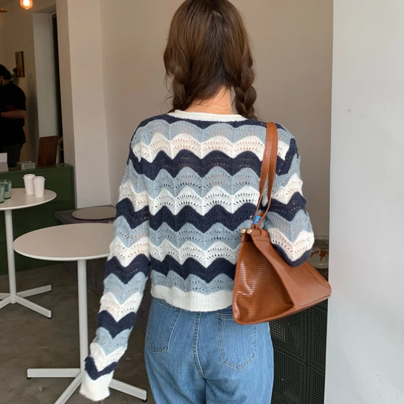 PEONFLY Women Short Cardigan Autumn Casual Color Contrast Striped Hollow Out Sweater Cardigan Female Knit Tops Thin Jacket Coat
PEONFLY Women Short Cardigan Autumn Casual Color Contrast Striped Hollow Out Sweater Cardigan Female Knit Tops Thin Jacket Coat