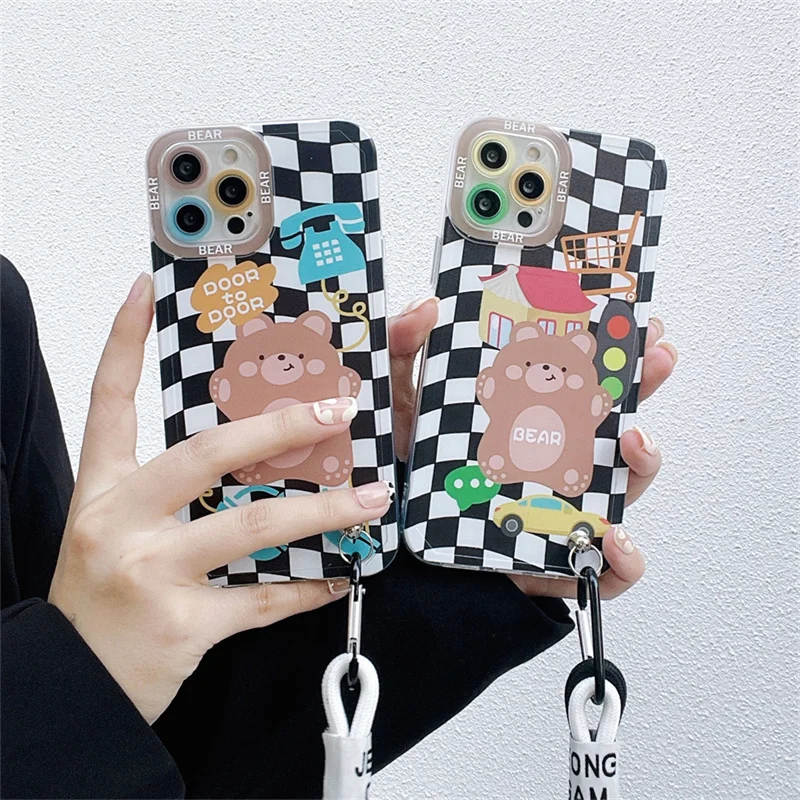 Korean Cute Lattice Cartoon Bear Hand Strap Phone Case For iPhone 11 12 Pro XS Max Mini X XR 7 8 Plus SE Soft Shockproof Cover
Korean Cute Lattice Cartoon Bear Hand Strap Phone Case For iPhone 11 12 Pro XS Max Mini X XR 7 8 Plus SE Soft Shockproof Cover