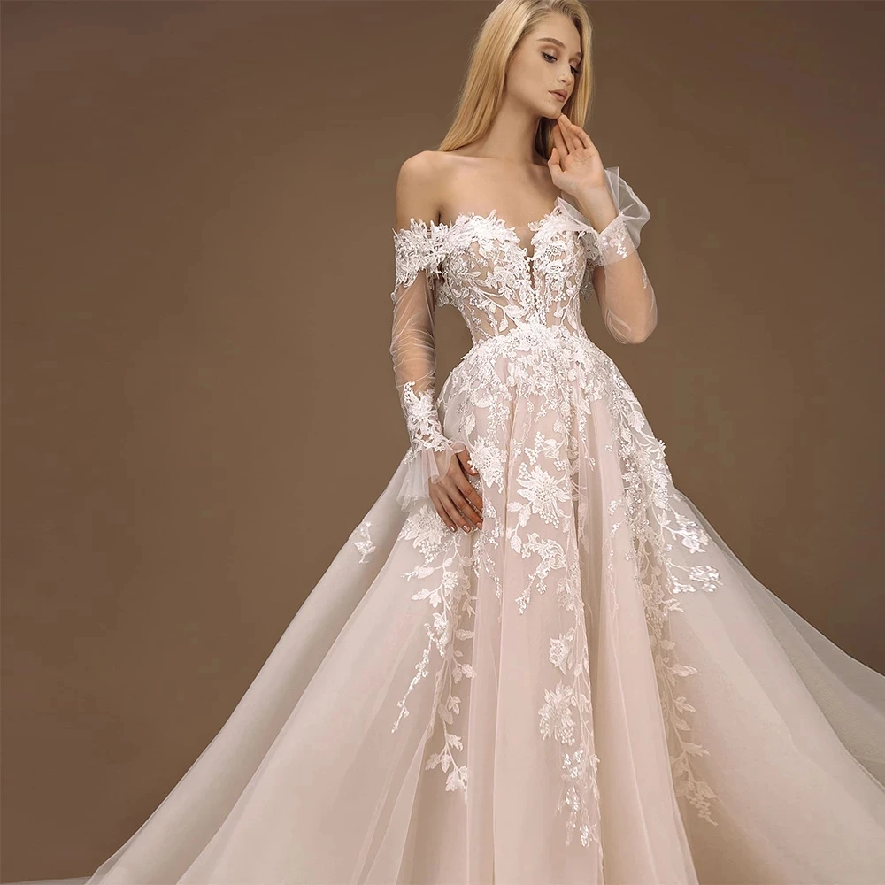 HERBURNL Fashion Wedding Dress Long Sleeve Tube Top Card Shoulder Tulle Appliqués Classic Princess New Party Temperament A Line
HERBURNL Fashion Wedding Dress Long Sleeve Tube Top Card Shoulder Tulle Appliqués Classic Princess New Party Temperament A Line
