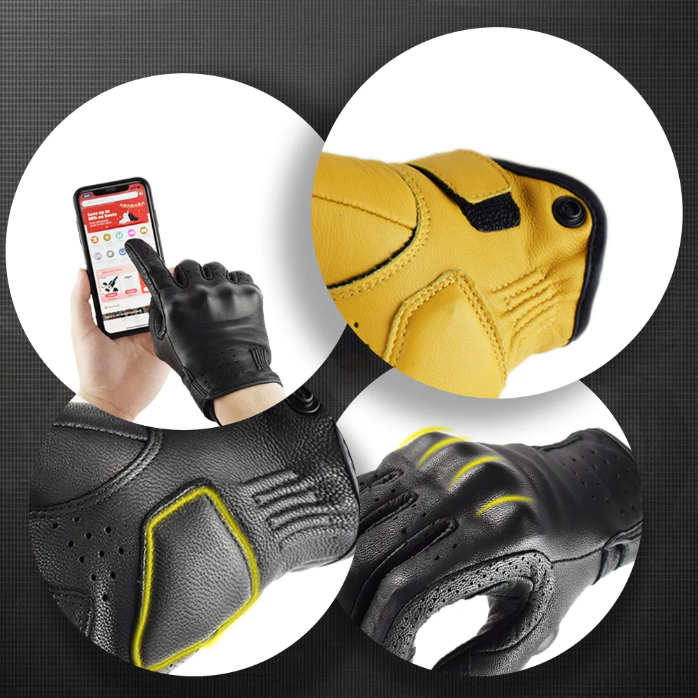 Genuine Leather Retro Motorcycle Gloves Men Touch Screen Motocross Gloves Full Finger Motorbike Vintage Biker Moto Gloves Yellow
Genuine Leather Retro Motorcycle Gloves Men Touch Screen Motocross Gloves Full Finger Motorbike Vintage Biker Moto Gloves Yellow