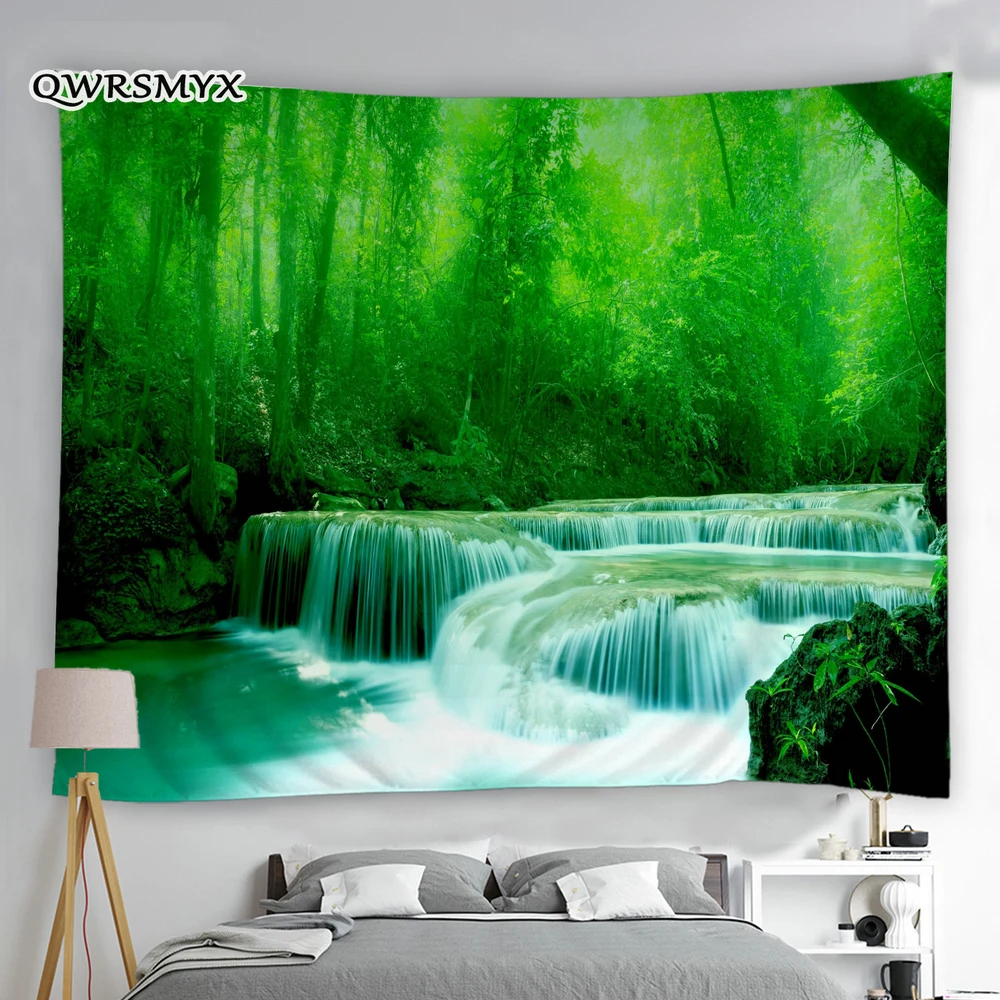 

fantasy Green Forest Ladder Waterfall Scenery Tapestry Wall Hangings Landscape Decoration For Bedroom Room Decor Aesthetic Wall