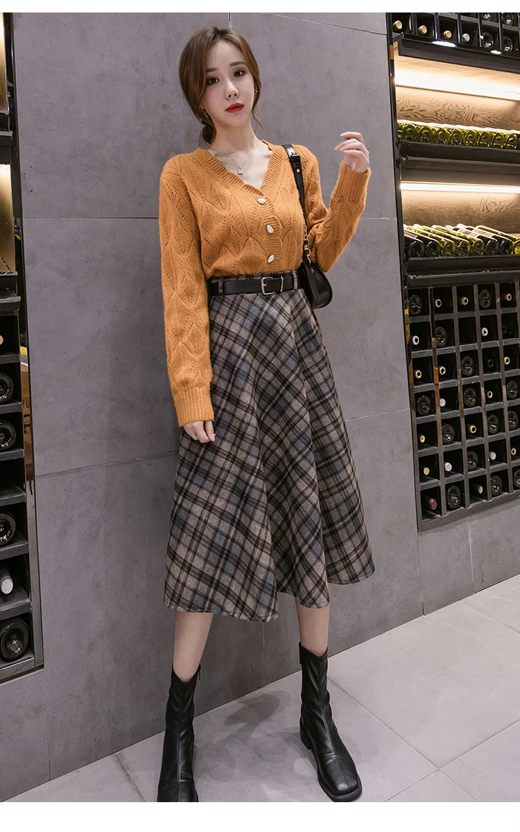 2022Autumn Winter Woolen Plaid Midi Long Skirt Women Korean Mid-Length High Waist A Line Skirt Female With Belt
2022Autumn Winter Woolen Plaid Midi Long Skirt Women Korean Mid-Length High Waist A Line Skirt Female With Belt