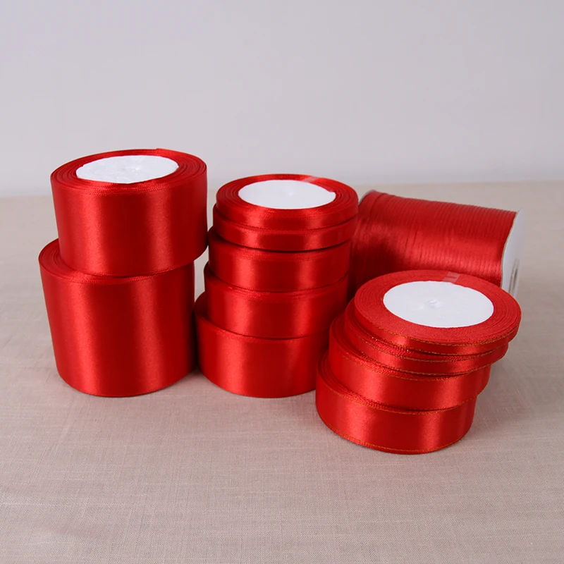 Красные атласные ленты 6 10 12 15 25 50 мм 22 метра в рулоне шелковые для упаковки